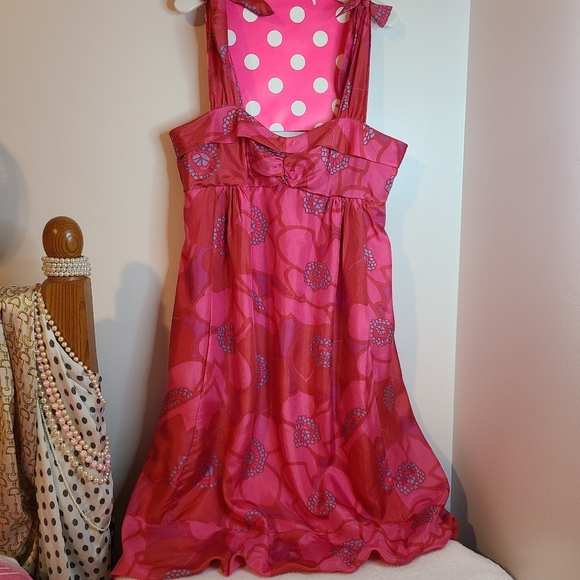Marc Jacobs 100% Silk Paradise Pink Floral Bubble Hem Dress Size 12 - Picture 6 of 9